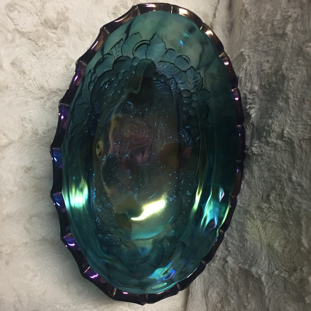 Iridescent Blue Carnival Glass Fruit Bowl!